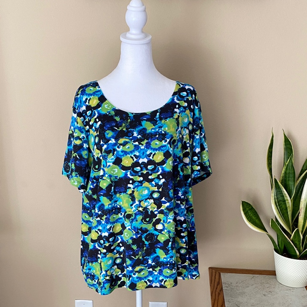 Notations Woman Short Sleeve Blue Green Top Size 2X